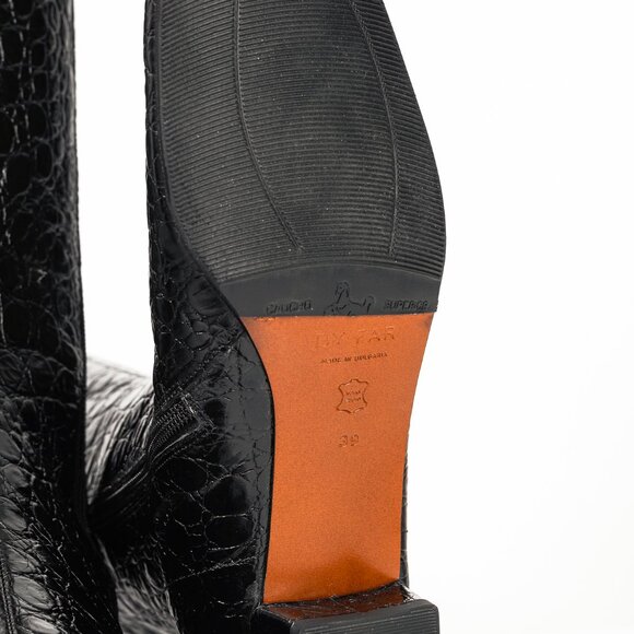 BY FAR Edie Black Circular Croco-Embossed Leather Knee-High Boots - Picture 6 of 11